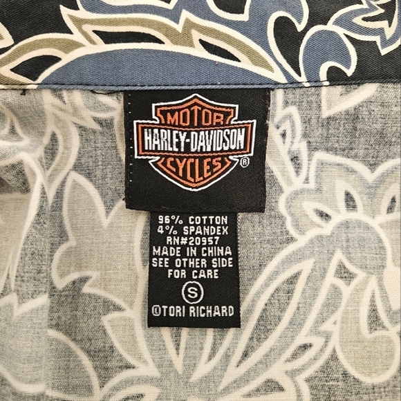 Harley Davidson Cotton Trucker Jacket in Blue and Green Paisley Size Small - Picture 6 of 9